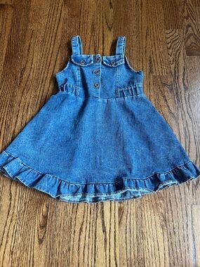 Girls Denim Button-Front Pinafore Dress - Blue